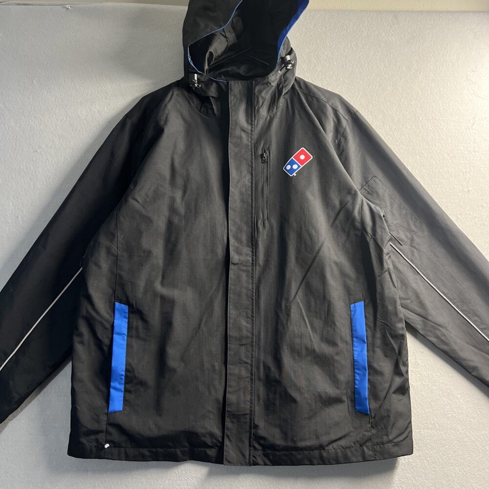 Domino's Gear Jacket Mens Medium‎ Black Hooded Windbreaker Delivery Uniform